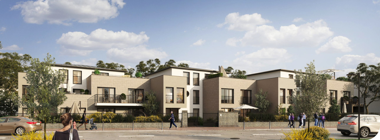 Modern Apartments with People Walking Down the Street